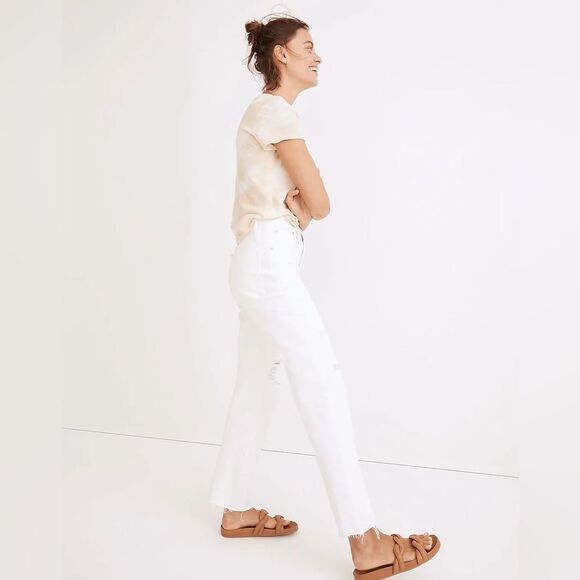 Madewell Perfect Vintage Straight Jeans Size 33 White: Ripped Knee Edition NWT - Picture 3 of 8